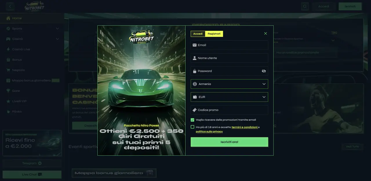 Nitrobet 21 registrazione