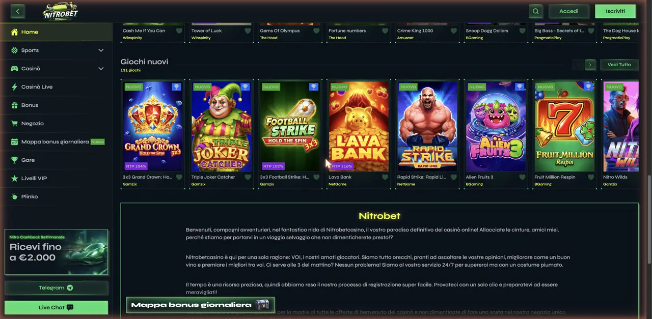 Lobby giochi Nitrobet