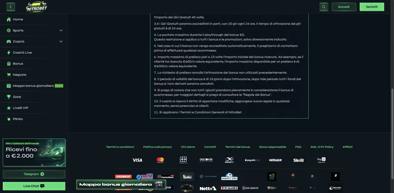 Nitrobet dettaglio termini wagering